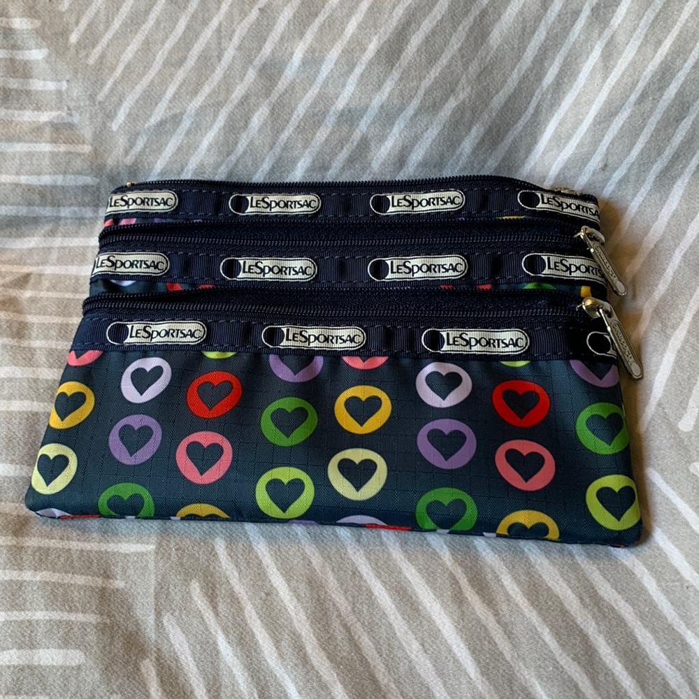 LeSportSac pouch with 3 zipper compartments, EUC.